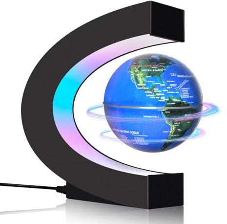 Poojaed Magnetic Levitating Floating Globe with LED Lights, Cool Gadgets C Frame Globe Lamp for Men Father Husbands Boys Girls and Kids, Cool Tech Gift for Office Home Bookshelf Desk Decor