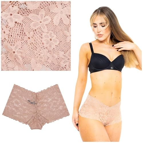 Gadgets Mafia Elegant Women's Floral Lace French Knickers - Soft and Stretchy Hipster Panties Briefs, Pack of 3 - Style 1 (Nude, M)