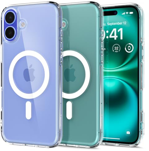 Spigen Ultra Hybrid MagFit Case for iPhone 16 Plus, Compatible with MagSafe Accessories [Anti-Yellowing] [Military-Grade Drop Protection] - Clear White