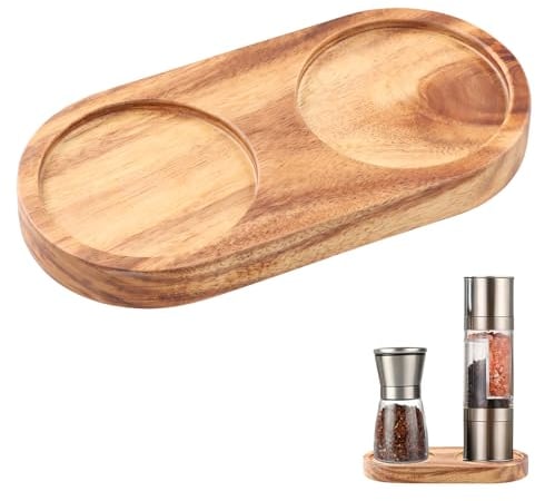 Litinliv Salt and Pepper Mill Tray, Pepper Grinder Rest, Tray for Salt and Pepper Mill, Pepper Mill Holder, Pepper Grinder Rest for 2 Mills, Salt & Pepper Grinder Accessories for Kitchen Table Décor