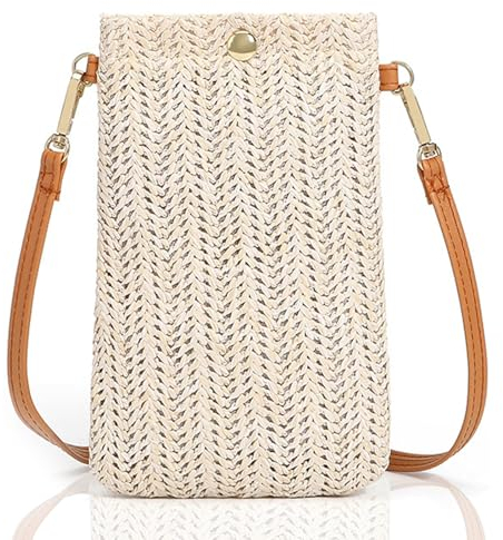 SHIQUAN Handytasche zum Umhängen Damen,Strohtasche mit Langem Gurt