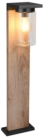 Trio Leuchten Außen Wegeleuchte Ardila 511660135, Aluminium Druckguss Holznachbildung, Glas klar, exkl. 1x E27, Dämmerungssensor