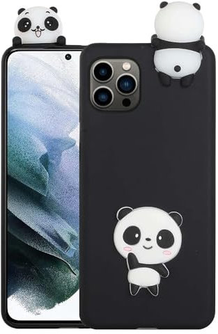 SEHEYA Panda Hülle für iPhone 15 Pro Silikon Schwarz 3D Tiere Motiv Aesthetic TPU Bumper Handyhülle Stoßfest Cover