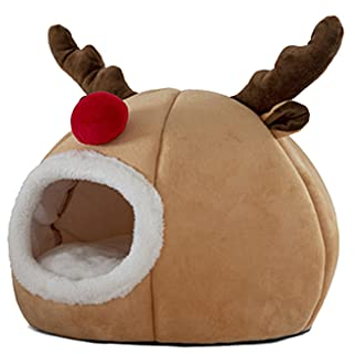Xuancai Katzenhöhle für den Innenbereich, klein bis groß, für Katzen, waschbar, abnehmbar, weich, weihnachtliches Rentierzelt