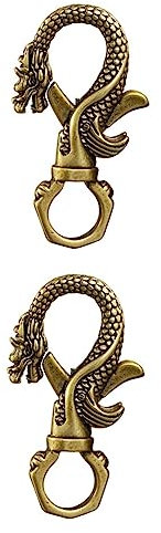 HOODANCOS 2pcs Vintage Brass Dragon and Key Clasp Key Chain Buckle Swivel Snap Hook Unique Chinese Cultural Design for Belts and Backpacks