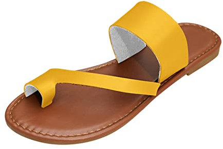 Pantuflas de moda 2024 para mujer, zapatillas de verano de color sólido, con puntera plana, sandalias casuales para calentar el microondas, Amarillo, 39.5 EU