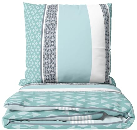 Leonado Vicenti Biber Bettwäsche 240x220 Winter Set flauschig Feinbiber gestreift Petrol Weiss Kissenbezug 80x80 cm mit verdecktem Reissverschluss 3teilig