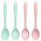 4 PCS Silicone Cooking Spoon Set Heat-Resistant Slotted Spoons Nonstick Kitchen Spoon Large Serving Spoons for Baking Mixing Draining Stirring Tools (Pink and Green)