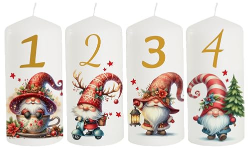 Kerze Adventskerze individuell mit Name und Spruch als Tischdeko. Tischdekoration Adventskerze als Geschenk. Liebevolle Kerze 4er Tomte Wichtel Zwerg Brenndauer: 10 Stunden, Ø5 x Höhe 10 cm