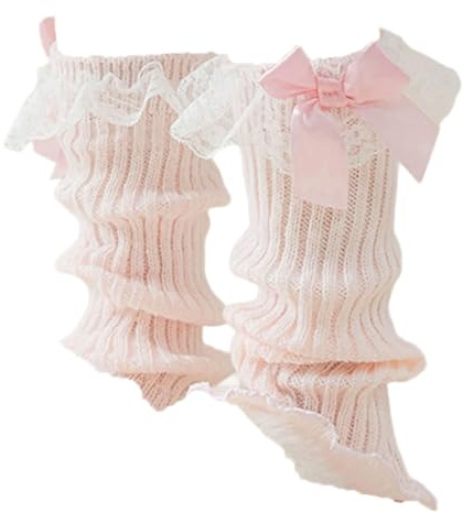 NOLOWY Handgefertigte gehäkelte Beinstulpen mit Spitze und Schleife für kleine Mädchen, lässige Socken, atmungsaktiv, warme Leggings, süße Beinbedeckungen