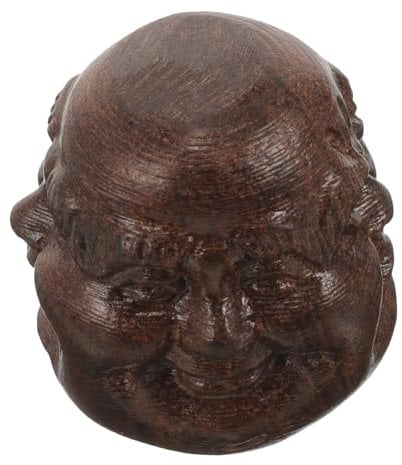 PRETYZOOM Wood Carved Buddha Head Ornament Black Sandalwood Sculpture Maitreya Buddha Figurine for Home Decor 11 Emotions Design Desktop Decorative Accent