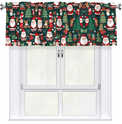 YYHWHJDE Tende corte con stampa di Babbo Natale e albero di Natale con asta mantovana 137,2 x 45,7 cm, filtraggio della luce, facile installazione per cucina, bagno, lavanderia, studio