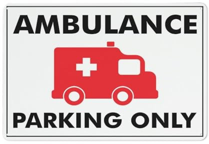 Cartello in metallo con icona di parcheggio per ambulanze, cartello rustico in latta, decorazione da parete per esterni, per bar, cucina, 8 x 12 pollici.