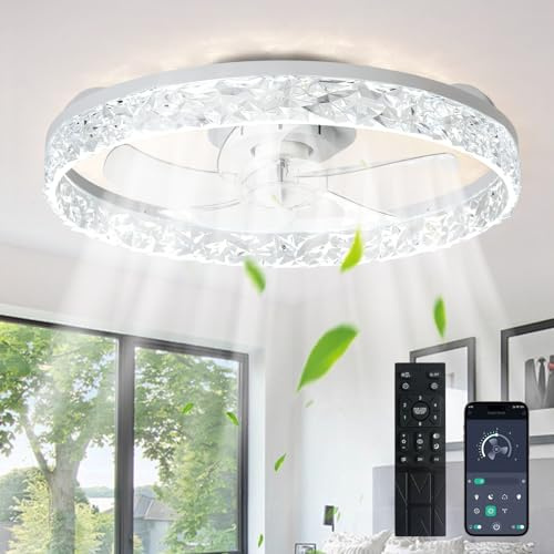 Depuley 20-Zoll-Deckenventilatoren mit Licht: LED Deckenventilator mit APP Steuerung - Flush Mount Deckenventilator mit 6 Geschwindigkeiten - dimmbare Ventilator Licht für Schlafzimmer - weiß