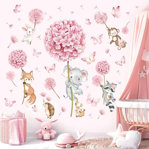 decalmile Stickers Muraux Fleur Pissenlit Animaux Autocollant Mural Floral | Stickers Décoratifs Muraux Peel and Stick, Décoration Murale Amovible et Sûre pour Murs, Sticker Mural Couleurs Vives