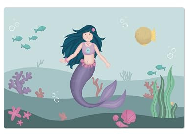 Schreibtischunterlage Meerjungfrau & Unterwasserwelt - für Kinder | 60 x 40 cm | Handgezeichnet | abwischbar, rutschfest | BPA-frei – bunte Unterlage für's Malen, Lernen & Basteln | Made in Germany