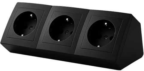 Steckdosenblock 3-fach schwarz matt für Küche und Büro - hochwertige Steckdose Steckdosenleiste Ecksteckdose Tischsteckdose Unterbausteckdose 15cm Anschlusskabel IP20