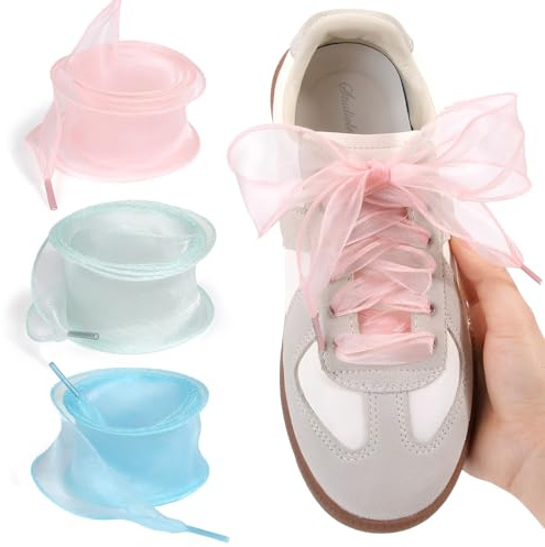 3 paia di Lacci e Stringhe Sportivi Piatti, Lacci in Pizzo, Stile Balletto, Lacci in Pizzo Elastici, Carino Stile Femminile, Lacci per Scarpe da Donna con Fiore Piatto e Pizzo (Rosa+blu+viola)