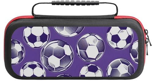 Fußballdruck Tasche für Nintendo Switch, Treer Aufbewahrungstasche Schützende Tragetasche mit Speicherplatz für 20 Spiele und Konsole Zubehör (Lila,26x11.5x5.2 cm)