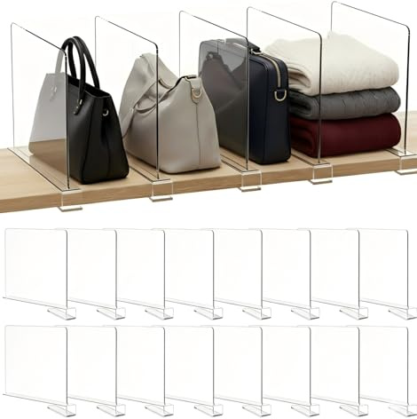Cong.Lai 16 Stück Transparente Acryl Regaltrenner: Multifunktionaler Kleiderschrank Organizer - 30 x 20 cm Regalteiler - Kleiderschrank Trenner Verstellbares für Schrank Schlafzimmer Bücherregale