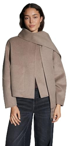 OPUS Damen Jacke | HENRICA Boxy Wolljacke mit abnehmbarem Schal warm Taupe, 38