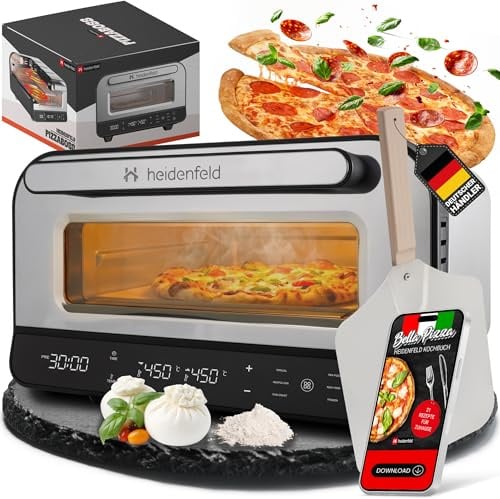 Heidenfeld Pizzaofen Pizzaboss | 1850 Watt bis 450°C | Komplettset | Inkl. Pizzaschieber & Pizzastein | Backofen | Pizzaofen elektrisch | Pizza Ofen | Elektrischer Pizzaofen | Pizza Maker