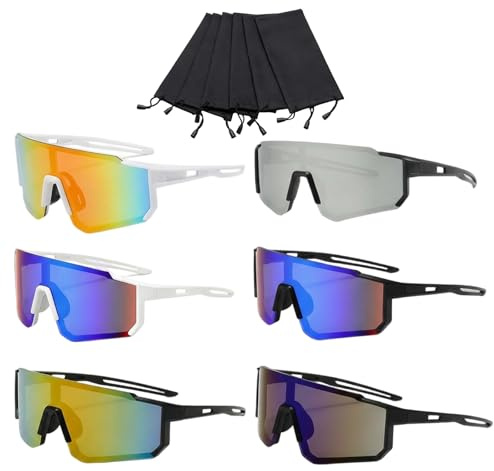 PjuQow 12 Stück Schnelle Brille Herren Damen Sport Sonnenbrille Set, Mit 6 Brillentaschen, Polarisierte Laufbrille Für Outdoor Aktivitäten, Radfahren Und Laufen, UV400 Schutz