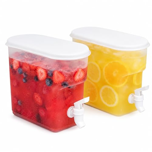 2 Pack 3.5L Drinks Dispenser,Fridge Water Dispenser with Tap,Plastic Drink Dispensers,Water Jug for Fridge,Cold Drink Juice Beverage Dispenser Jug,for Serving Cocktails,Party Drinks,Juice,Iced Tea