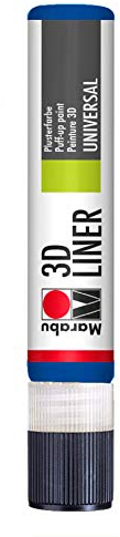 Marabu 18030009652 - 3D Liner mittelblau, 25 ml universelle Effektfarbe auf Wasserbasis, für samtartige Pluster- und Reliefeffekte auf Stoff, Holz, Metall speichelecht, einfache Fixierung