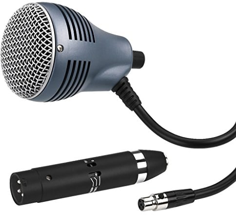 JTS CX-520 dynamisches Instrumenten-Mikrofon für Blues-Harp und traditionelle Mundharmonika-Spieler, Mikro mit Supernieren-Charakteristik, inkl. Transport-Box und Kabel-Adapter, in Schwarz