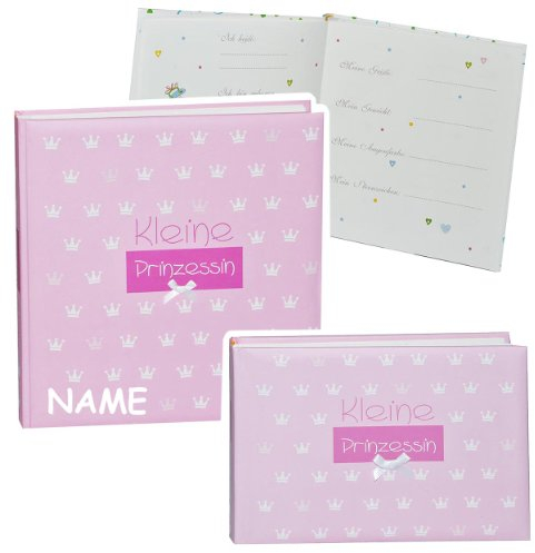 2 tlg. Set: Fotoalbum Baby erste Fotos - kleine Prinzessin - incl. Name - Gebunden zum Einkleben blanko - groß für bis zu 312 Bilder - Fotobuch/Photoalbum /..