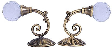Ganchos Alzapaños de Cortinas, Haofy 2 Piezas Ganchos de Cortina de Metal de Bola de Cristal, Abrazaderas de Cortina de Pared Borla de Gancho para Cortina, Accesorios Decorativos (Bronce)