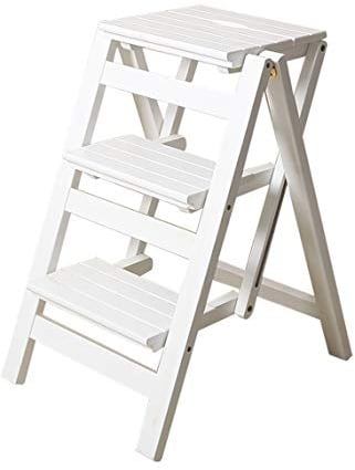 Klapptreppe Klappstufen Klapptritt Trittleiter 3 Stufen aus Holz weiß leicht und faltbar für Kind Erwachsene für Bibliothek Loft Küche Home Dekoration - 150 kg Kapazität
