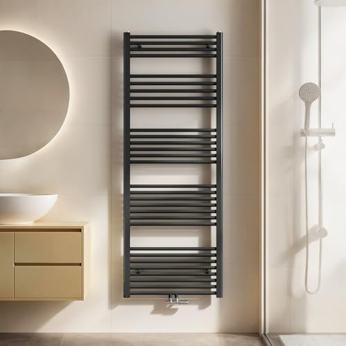 EMKE Handtuchheizkörper Gerade 1600x600 mm - Badheizkörper mit Mittelanschluss, Effizienter Handtuchwärmer Handtuchtrockner Heizkörper für Bad, Anthrazit, 762W
