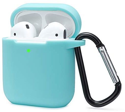 KOKOKA Schutzhülle Hülle Kompatibel mit AirPods 2 & 1, Silikon Schutzhülle Hülle Case für AirPods 2 & 1, LED an der Frontseite Sichtbar Stoßfeste Schutzhülle, Minzgrün