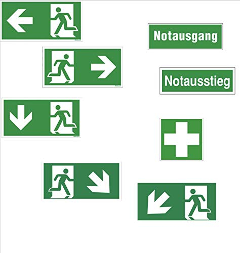 Fluchtweg Notausgang Schild Aufkleber nachleuchtend, selbstklebend ASR A1.3 ISO 7010 von MBS-FIRE®, Farbe: Pfeil rechts