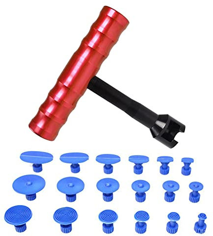 Extractor de Abolladuras en Forma de T con 18 Juntas Azules Herramienta de Reparación Automática del Cuerpo del Automóvil Portátil Herramienta de Diapositiva de Ventosa Kit de Martillo