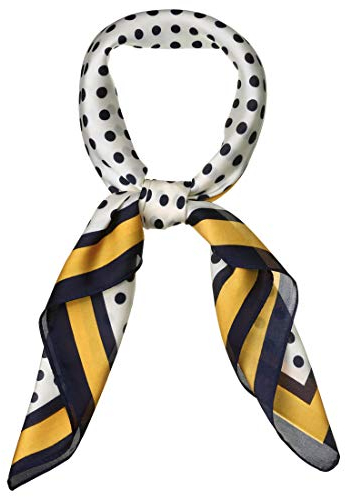 sourcing map 70cm Pois Carré Foulard Foulards Bandeau pour Femmes Bleu marine jaune 70 * 70 cm / 27,56 * 27,56 pouces (L * W)