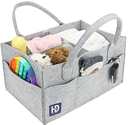 HY DOT Baby Nappy Caddy Organiser - 3mm Thick Grey Felt Nursery Storage Baskets with Changing Caddy Compartments
