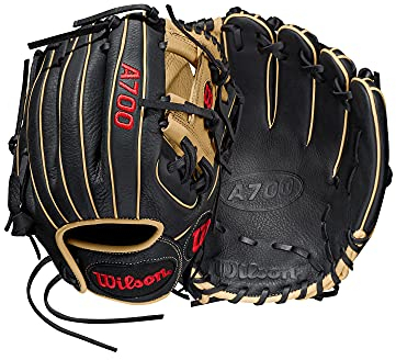 WILSON A700 Baseball-Handschuh, Schwarz/Blond/Rot, 11.5 inch