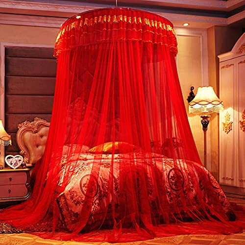 NDYD Luxuriöses Moskitonetz Für Betthimmel, Universal Dome Mosquito Mesh Net Easy Installation Hanging Bed Canopy Netting Für Einzelne Bis King Size Betten Hängematten Krippen,Rot