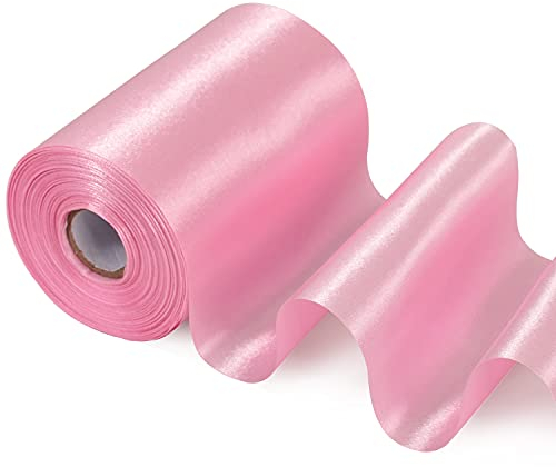 TONIFUL breites rosa Satinband, 10cm x 20m, für Zeremonie, Stuhlschärpen, Tischhaare, Autoschleifen, Blumenmuster, Nähen, Basteln, Geschenkverpackung, Hochzeit, Party-Dekoration