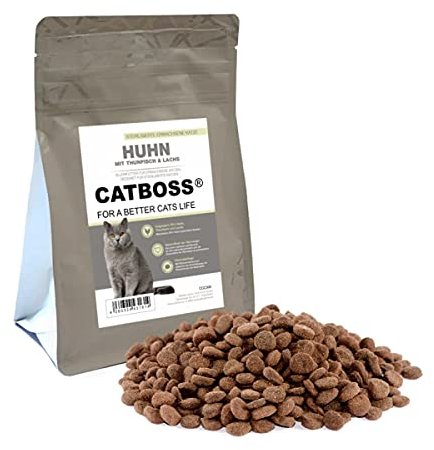 CATBOSS Trockenfutter für sterilisierte Katzen | getreidefreie Rezeptur | Verschiedene Sorten (Huhn mit Thunfisch & Lachs, 300 g)