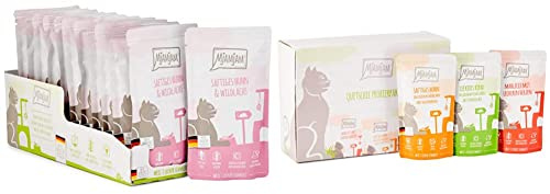 MjAMjAM - Premium Nassfutter für Katzen - saftiges Huhn und wildlachs, 12er Pack (12 x 125 g) & Premium Nassfutter für Katzen - Mixpaket 1 - Huhn, Rind, Herzen, 12er Pack (12 x 125 g)
