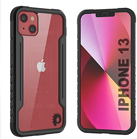 Punkcase Entworfen für iPhone 13 [Avenger Defense Series] Schutzhülle in Militärqualität mit Aluminiumrahmen [transparente Rückseite] Ultimativer Fallschutz für iPhone 13 (6,1 Zoll) (2021) (schwarz)