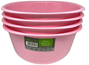ECO Reusable Unbreakable Colourful Plastic Bowls Set of 4 Shatterproof 100% Food Safe Perfect for Camping, Indoor, Outdoor, and Picnic (Pink, Medium 1800ml)