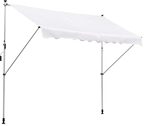 Outsunny Toldo Manual Retráctil 300x150x170-280 cm Toldo para Balcón con Altura Ajustable Manivela y Protección Solar para Terraza Jardín Blanco