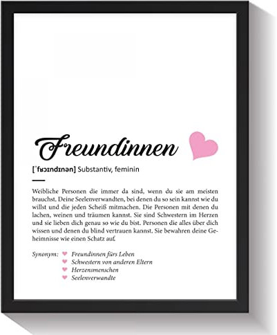 GRAVURZEILE Definition Poster, Kunstdrucke & Worterklärung auf DIN A4 Premium-Foto-Papier Größe DIN A4, Farbe Freundinnen Geschenk
