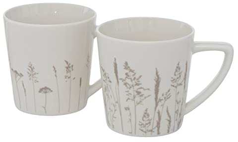 2 x Becher Gräser Keramik Höhe 9 cm beige weiß