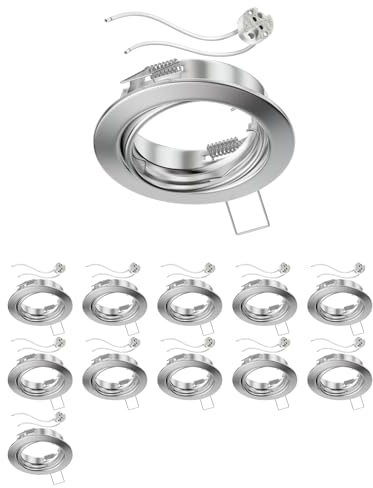 ledscom.de 12 Stück Decken-Einbaurahmen FERE Einbaurahmen chrom matt schwenkbar (LED/Halogen/MR16/50mm) inkl. GU5.3 Fassung
